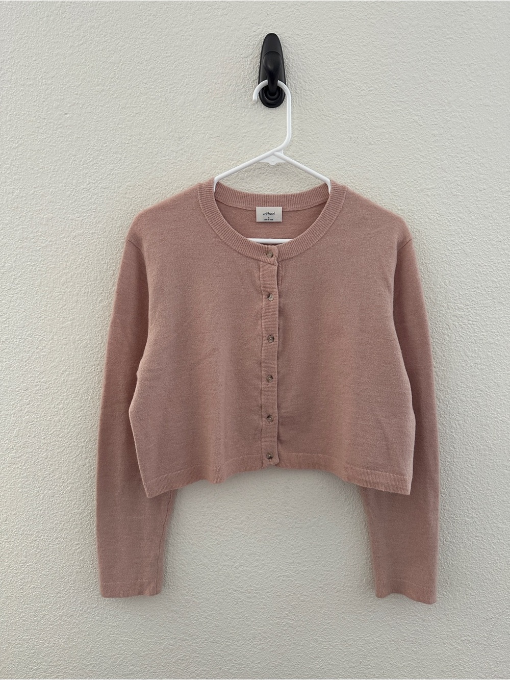 Wilfred Aritzia Pink Wool Cashmere Blend Cropped Cardigan Sweater Minimalist M